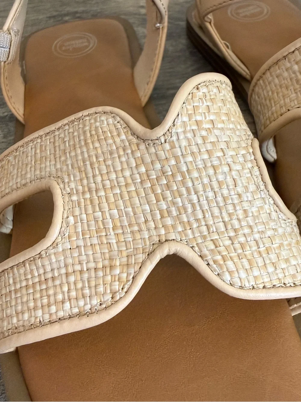 Wonder Nation Sandals Girls Sz 1 Raffia Cream/Light Beige Buckle Summer Neutral